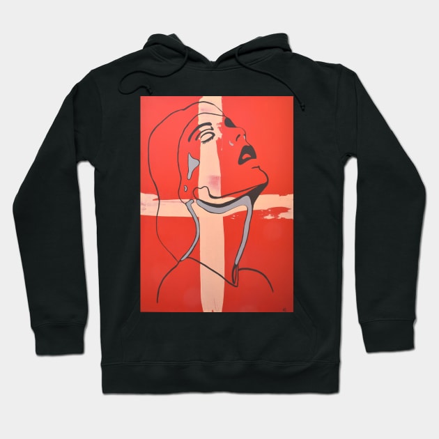 Womans face outline on red ground Hoodie by PrintsHessin